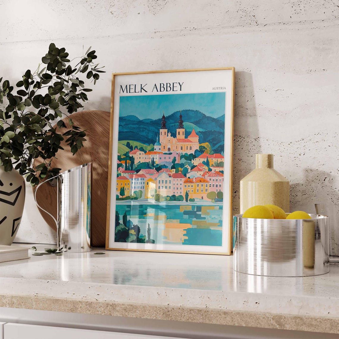 Melk Abbey Austria Riverside Reflection Illustration Travel Poster - Image 2