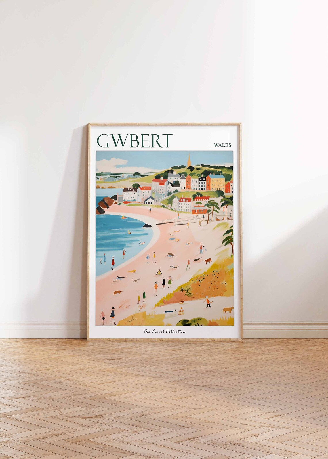 Gwbert Wales Pink Beach Hillside Town Scene Vintage Travel Poster - Image 2