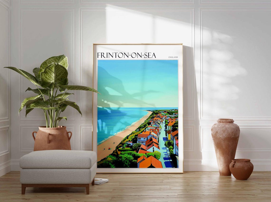 Frinton On Sea Minimal Aerial Beach Red Roofed Town Calm Summer Poster - Image 3