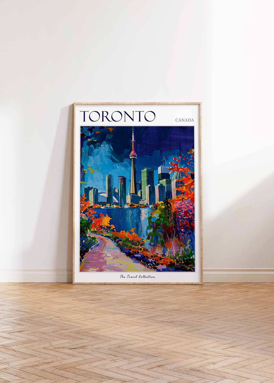 Toronto Canada CN Tower Skyline Autumn Trees Colorful Art Poster - Image 2