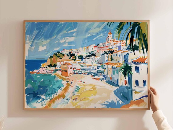 Algiers Algeria White Coastal Town Domed Church Beach Painting Print