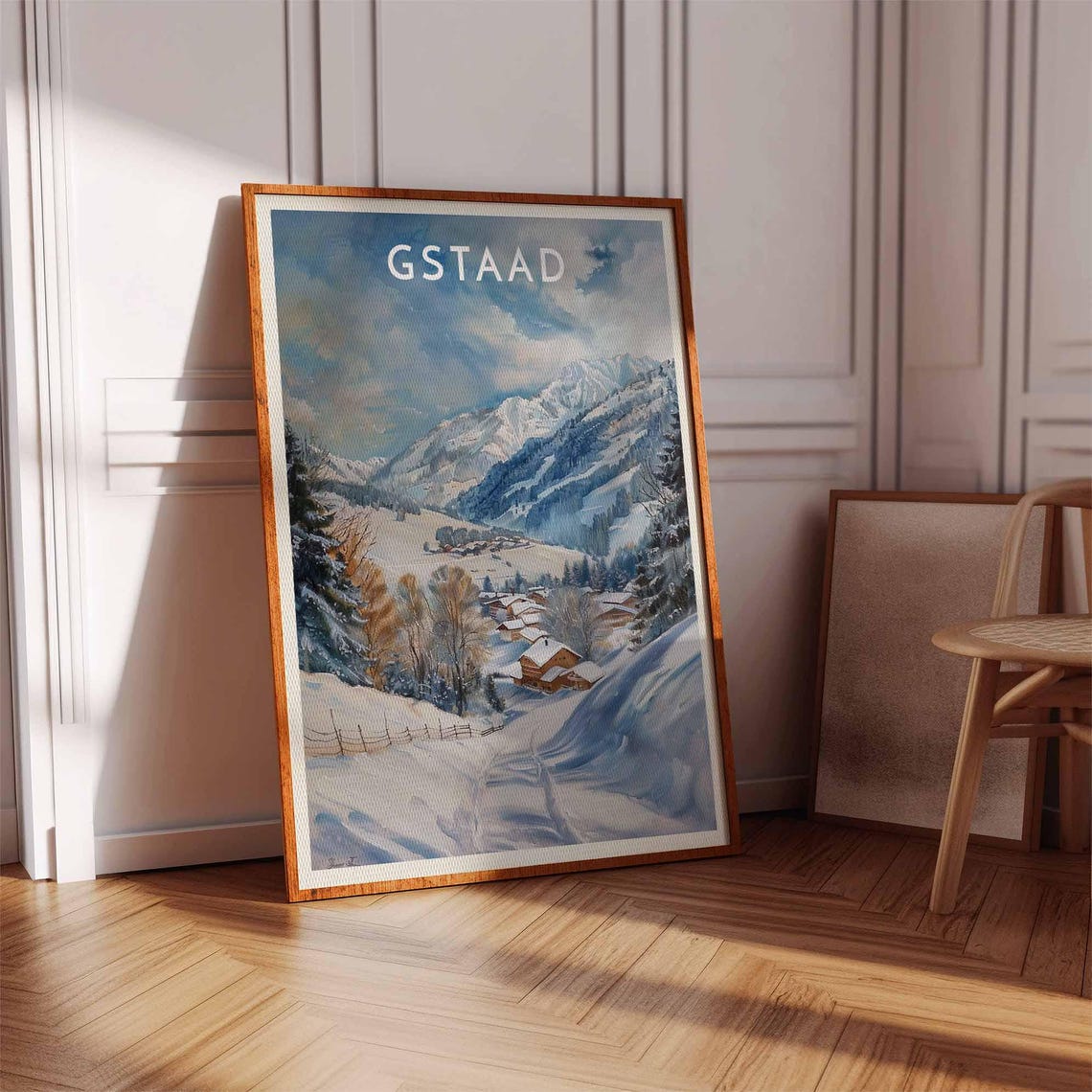 Gstaad Swiss Alpine Snowy Mountain Village Path Winter Poster - Image 2