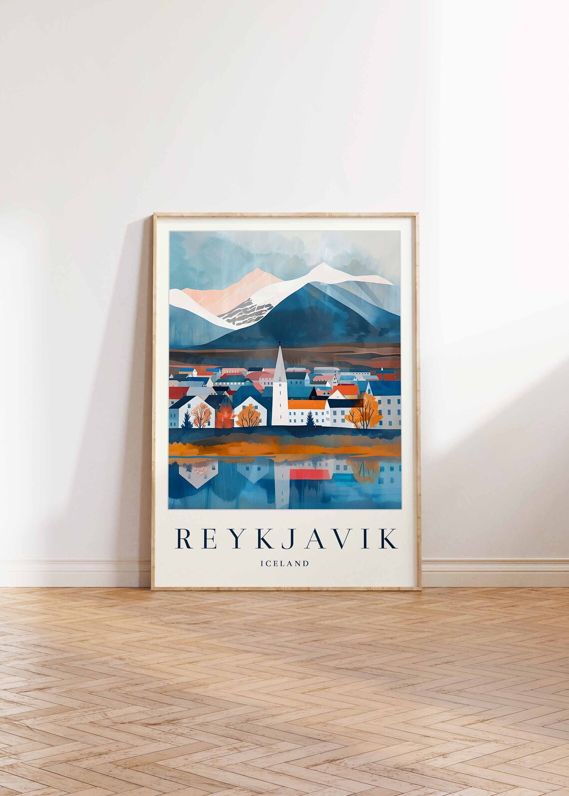 Reykjavik Iceland Colorful Houses With Snowy Mountains Travel Poster - Image 2