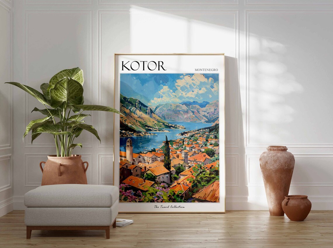 Kotor Montenegro Bay Old Town Orange Roofs Scenic Travel Poster - Image 3