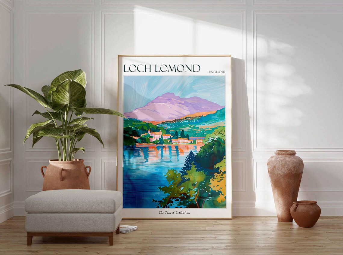 Loch Lomond England Purple Mountain Calm Blue Lake Town Poster - Image 2
