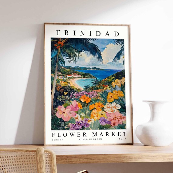 Trinidad Flower Market Poster Print Trinidadian Floral Wall Art Decor Botanical Caribbean Travel