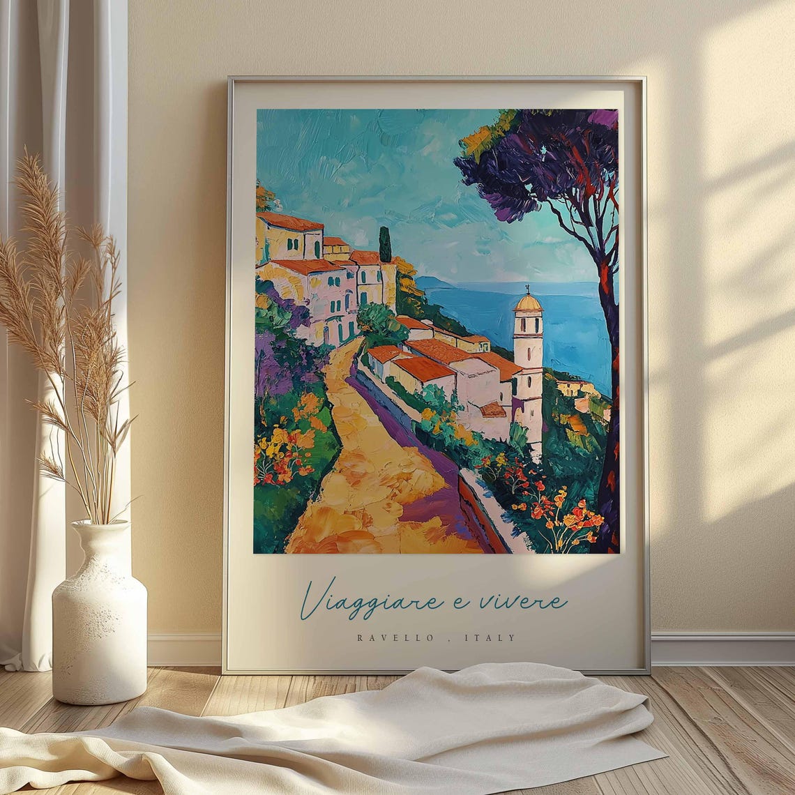 Ravello Italy Fauvist Golden Path Purple Tree Village Scene Poster - Image 2