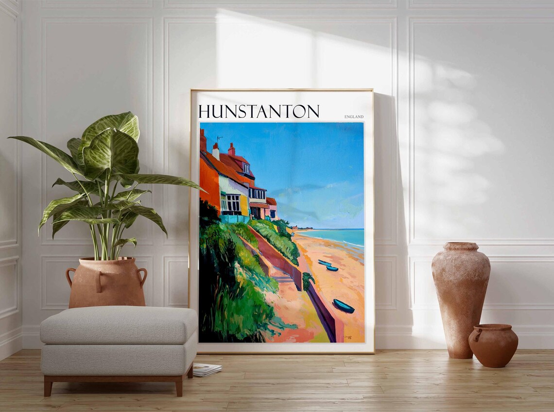 Hunstanton England Cliff Edge Houses Steps Fishing Boats Poster - Image 3