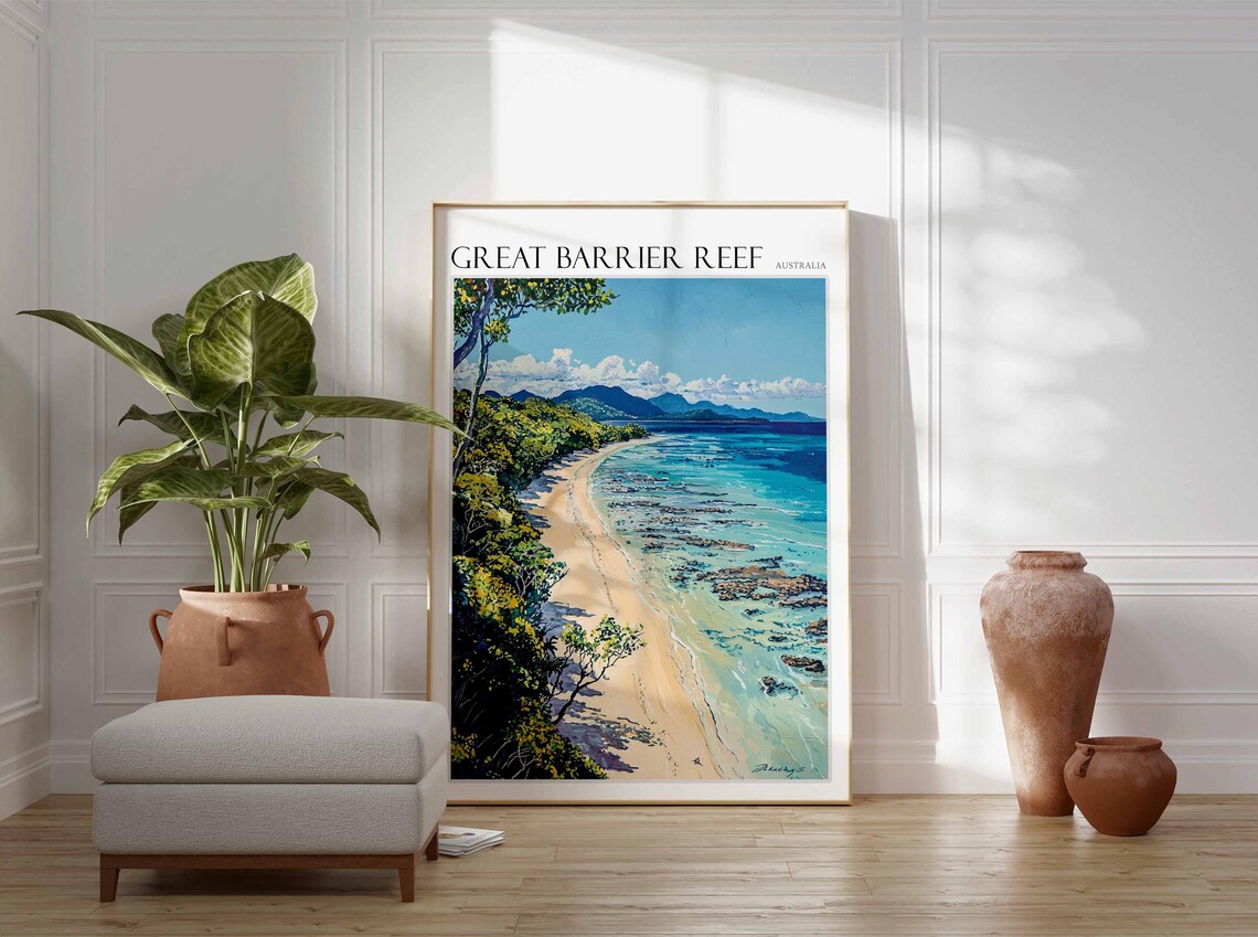 Great Barrier Reef Sandy Shoreline Forest Coast Australia Poster - Image 2