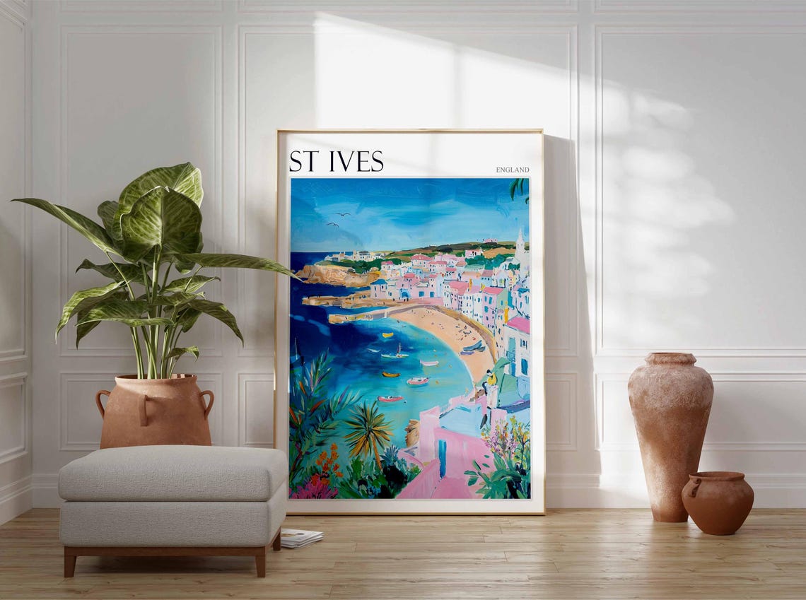 St Ives England Sweeping Bay Boats Seaside Coastal Town Art Poster - Image 2