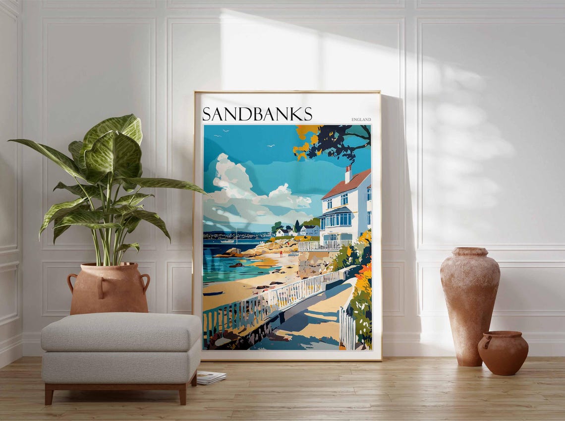Sandbanks Poster Uk Travel Poster Coastal Wall Art Beach Poster Uk Home Decor Dorset Poster Sandbanks Travel Print Sandbanks Wall Art - Image 2