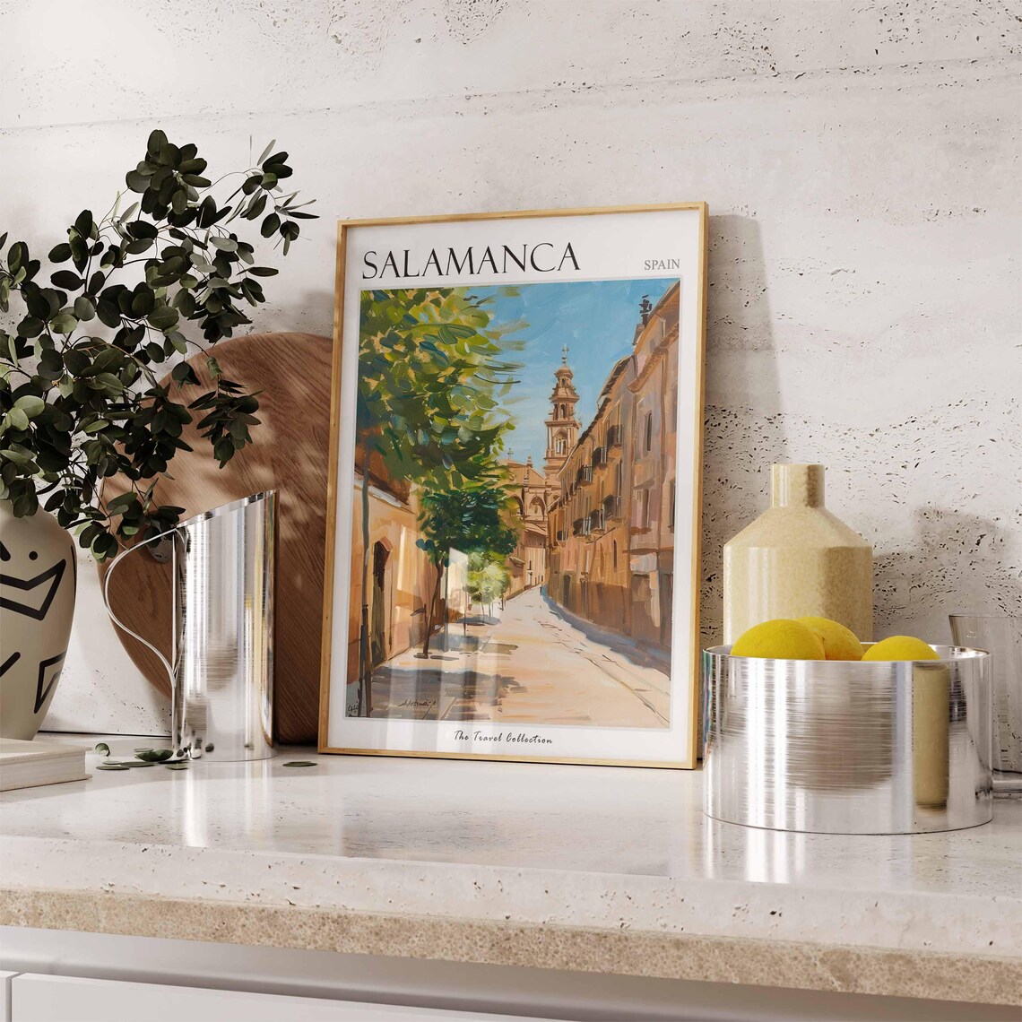 Salamanca Spain Sunlit Old Town Street Illustrated Travel Poster - Image 3