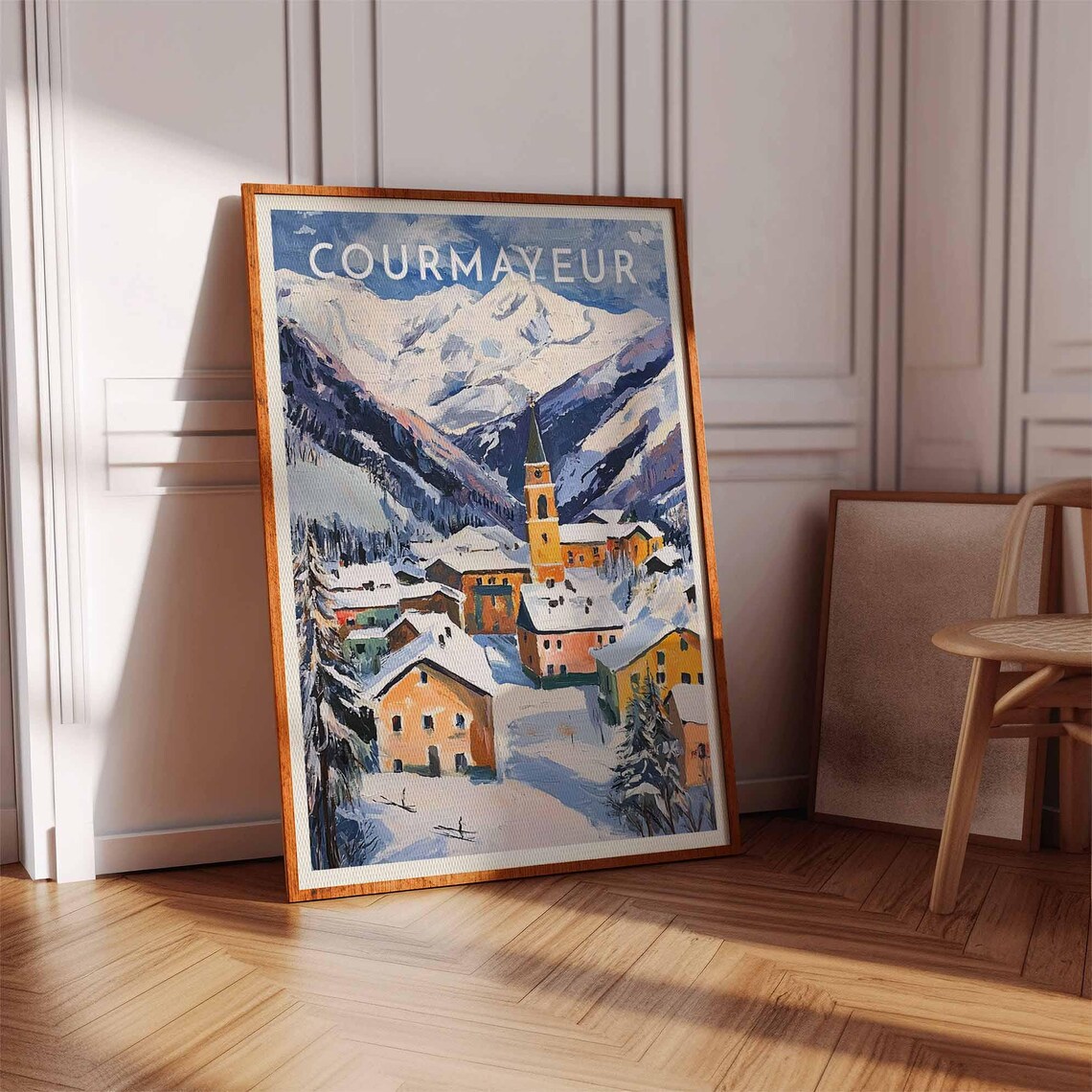 Courmayeur Italy Alpine Town Poster with Church Tower and Snow Peaks - Image 2