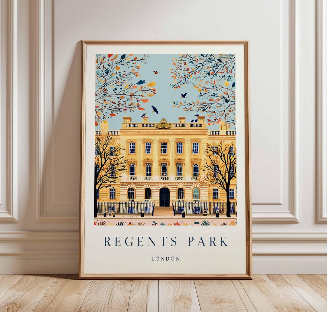 Regents Park London Autumn Trees Golden Mansion Travel Poster