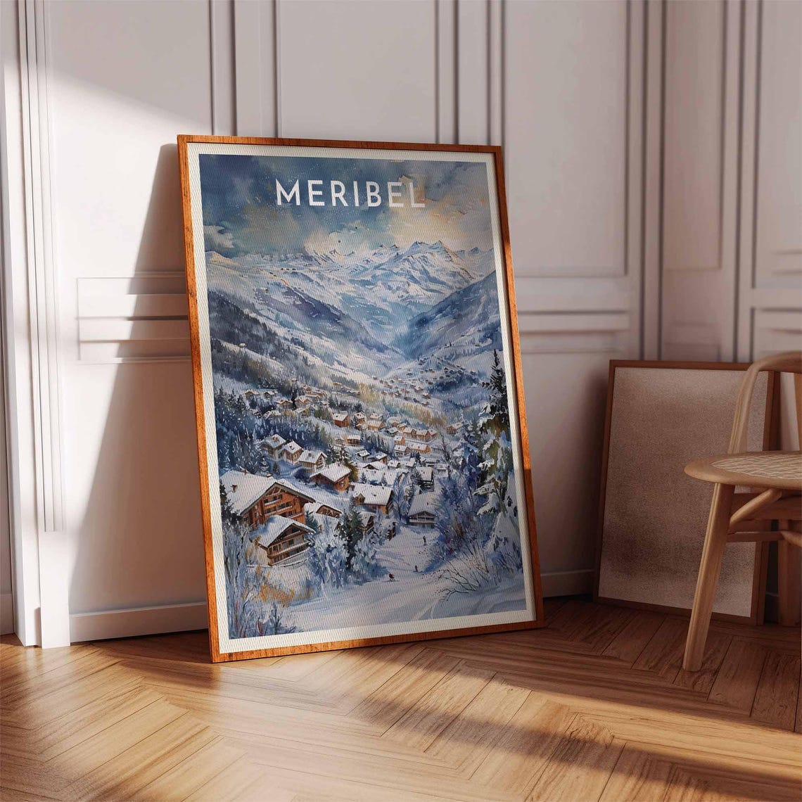 Meribel Starlit Valley Watercolor Mountain Village Art Poster - Image 3