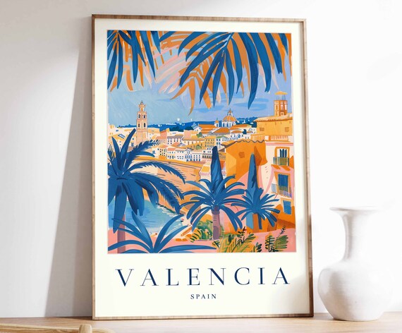 Valencia Poster Valencia Travel Print Spain Wall Art Spanish Travel Print Tropical Decor City Print Valencia Gift