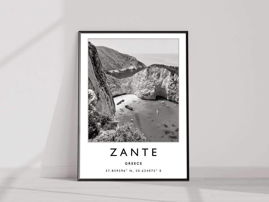 Zante Greece Cliff Cove Black White Photo Aerial Travel Poster - Image 2