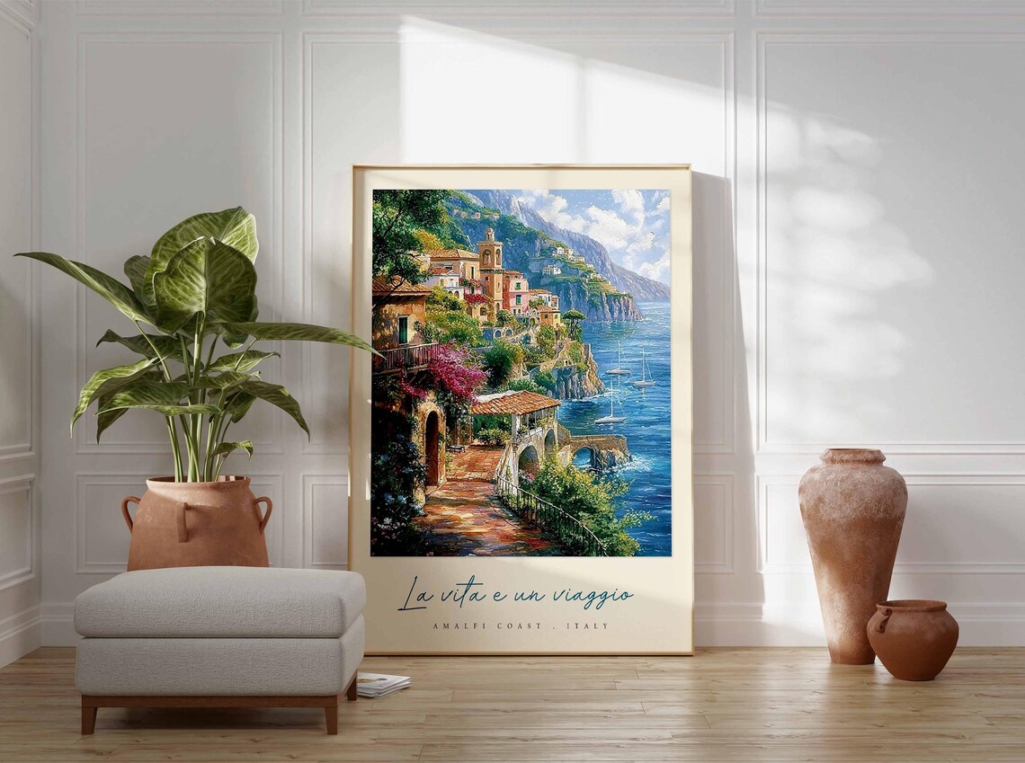 La Vita e un Viaggio Amalfi Coast Cliff Village Travel Poster - Image 3