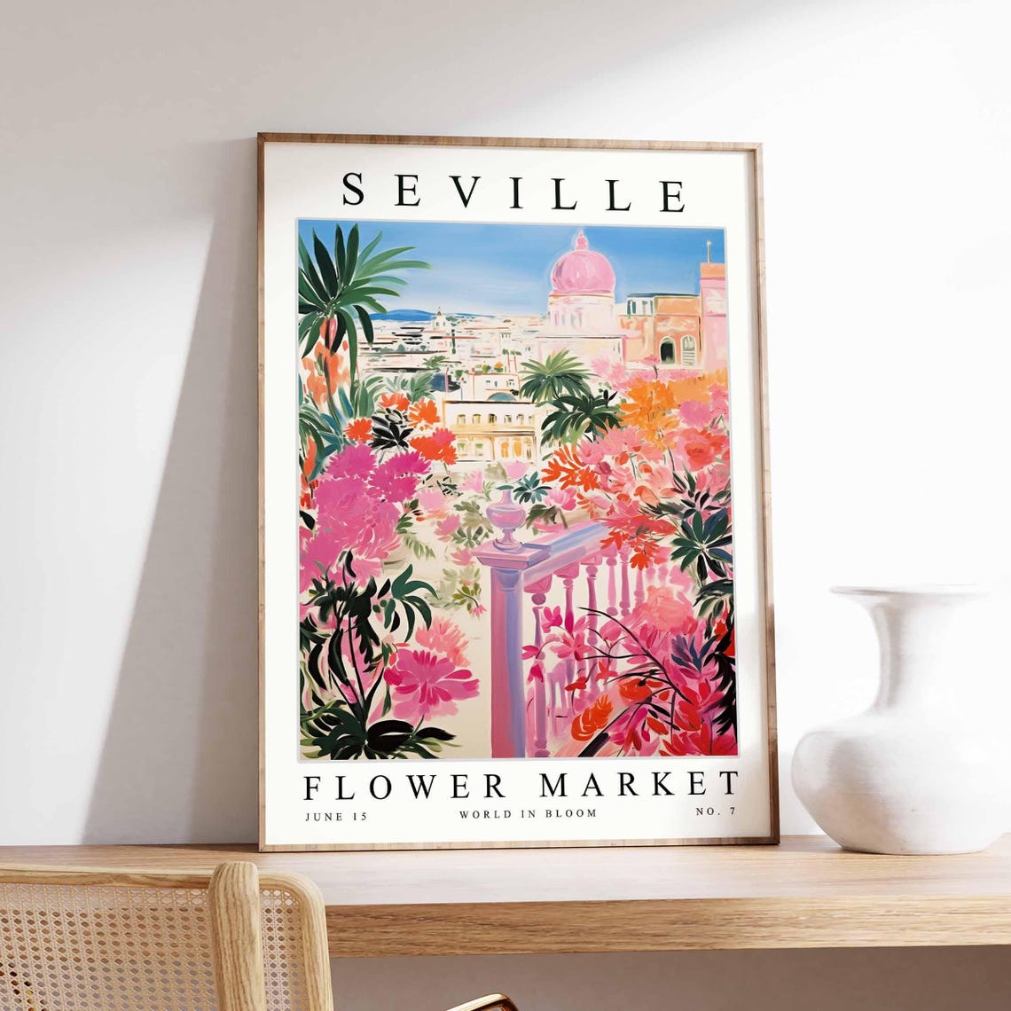 Seville Flower Market Poster Sevilleprint Spanish Floral Wall Art Sevillefloral Decor Botanical Spain Print Europe Travel