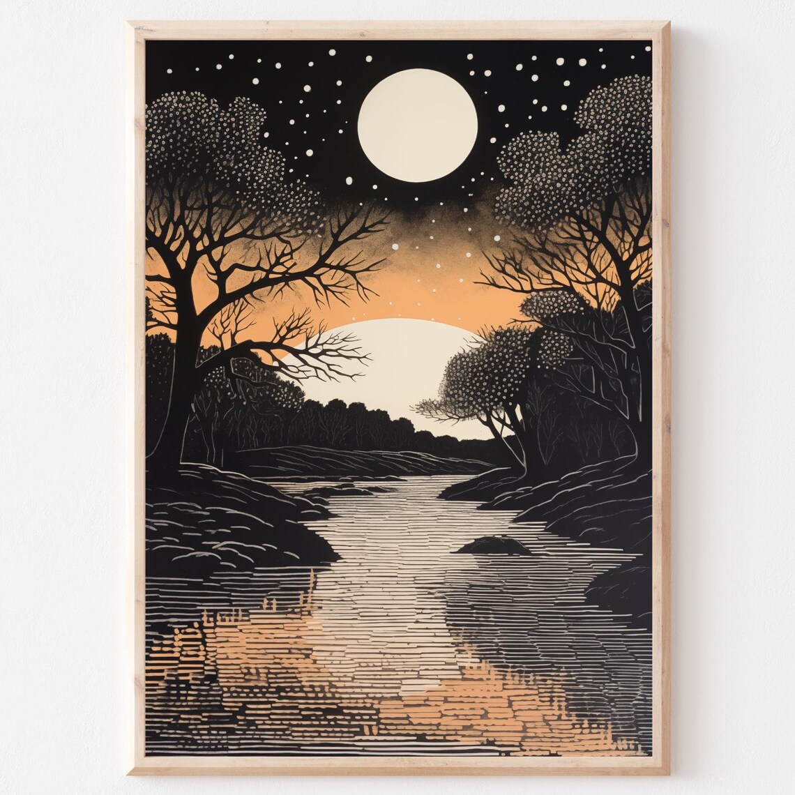 Japanese Woodblock Printing Dawn By The River Poster