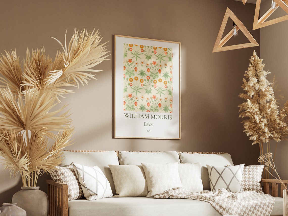 William Morris Daisy Coral Orange Floral Pattern Exhibition Wall Art - Image 2