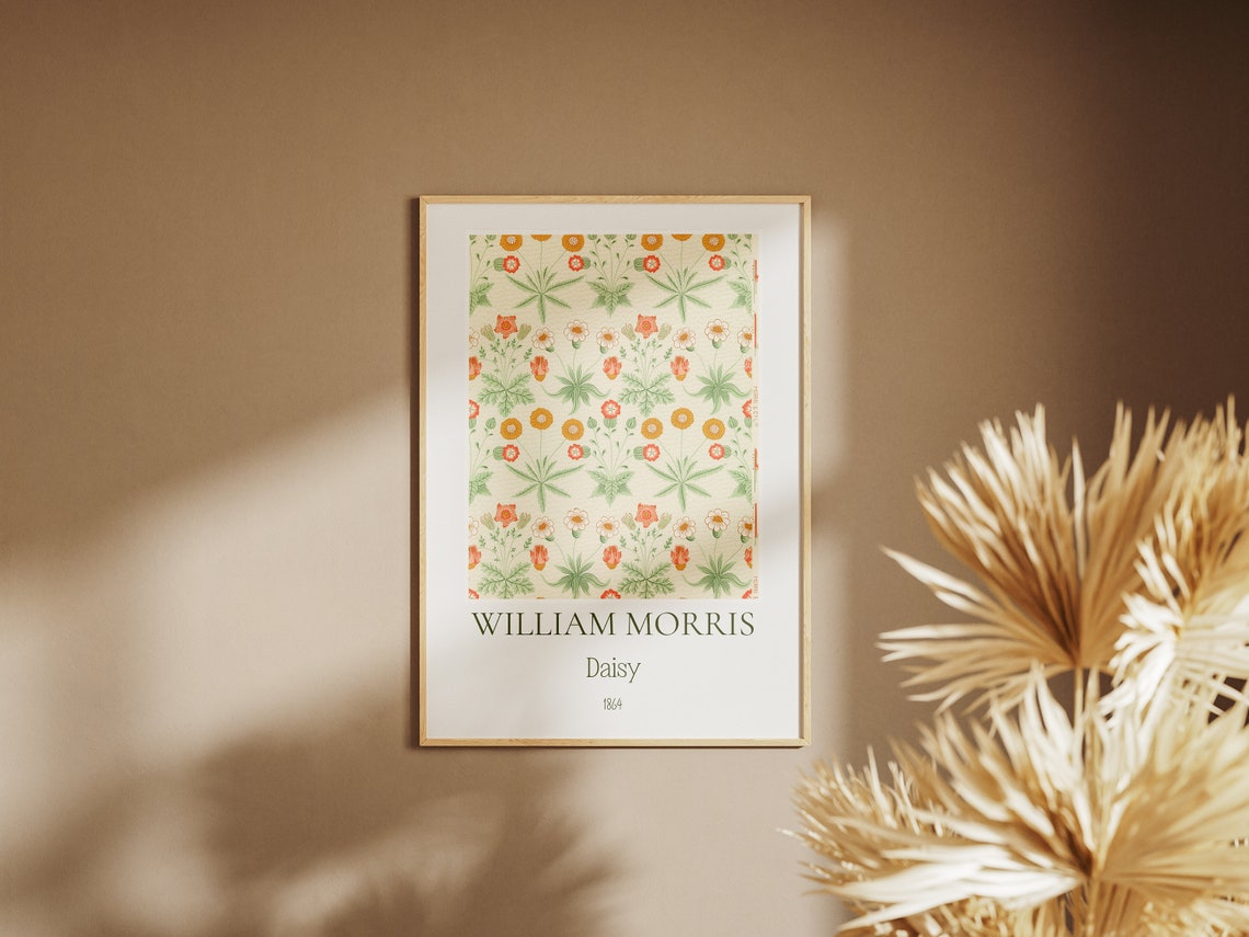 William Morris Daisy Coral Orange Floral Pattern Exhibition Wall Art - Image 4