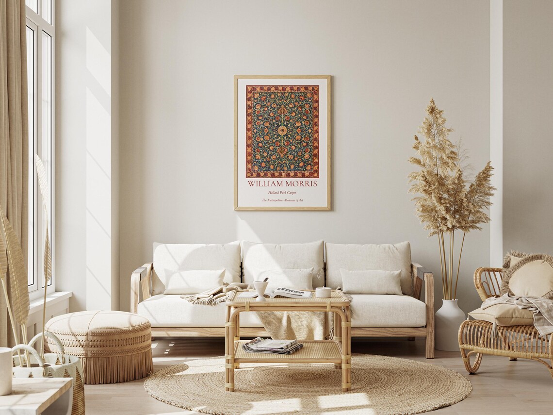 William Morris Holland Park Carpet Red Blue Floral Exhibition Wall Art - Image 5