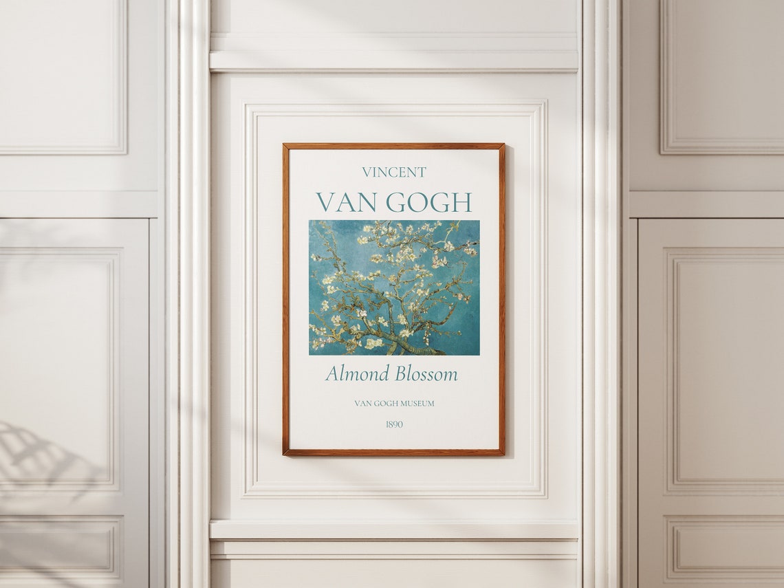 Van Gogh Almond Blossom Branches Teal Sky Museum Exhibition Art Poster - Image 4