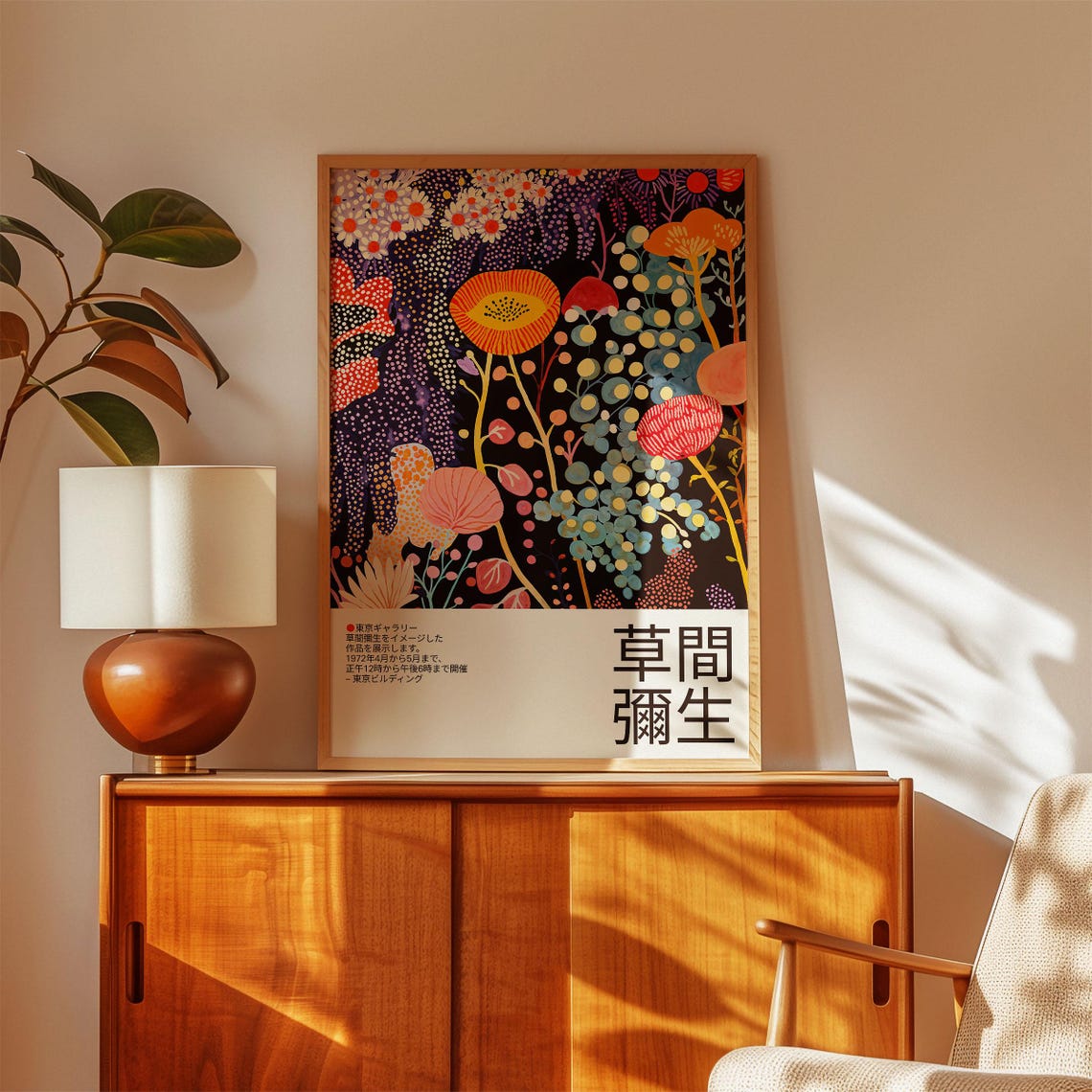 Yayoi Kusama Inspired Violet Indigo Dark Night Flower Poster - Image 3