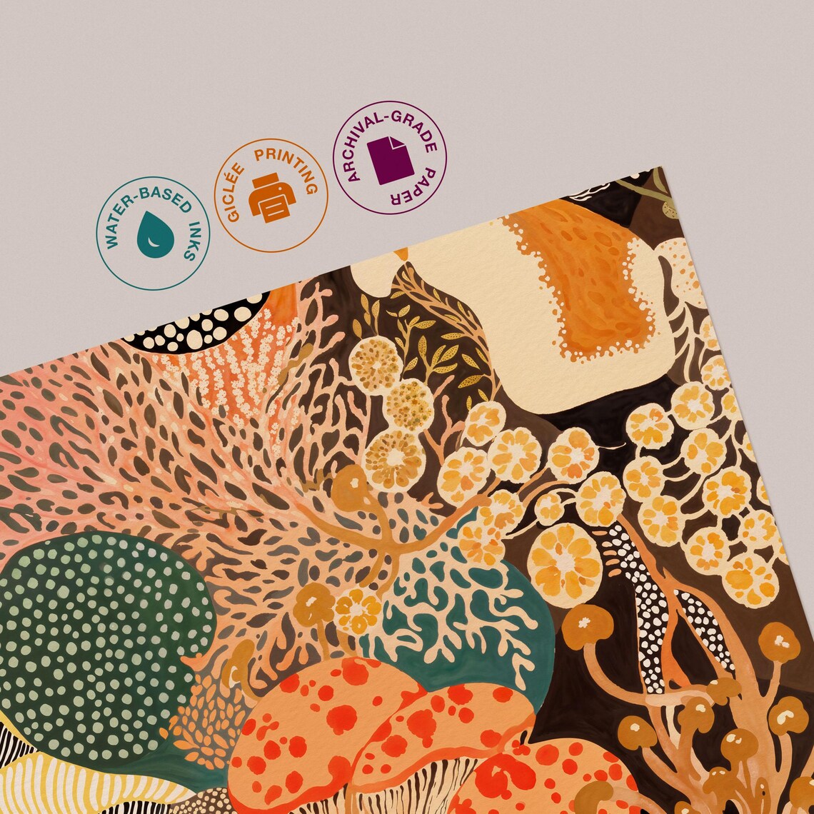 Yayoi Kusama Inspired Mushroom Floral Art Print - Image 3