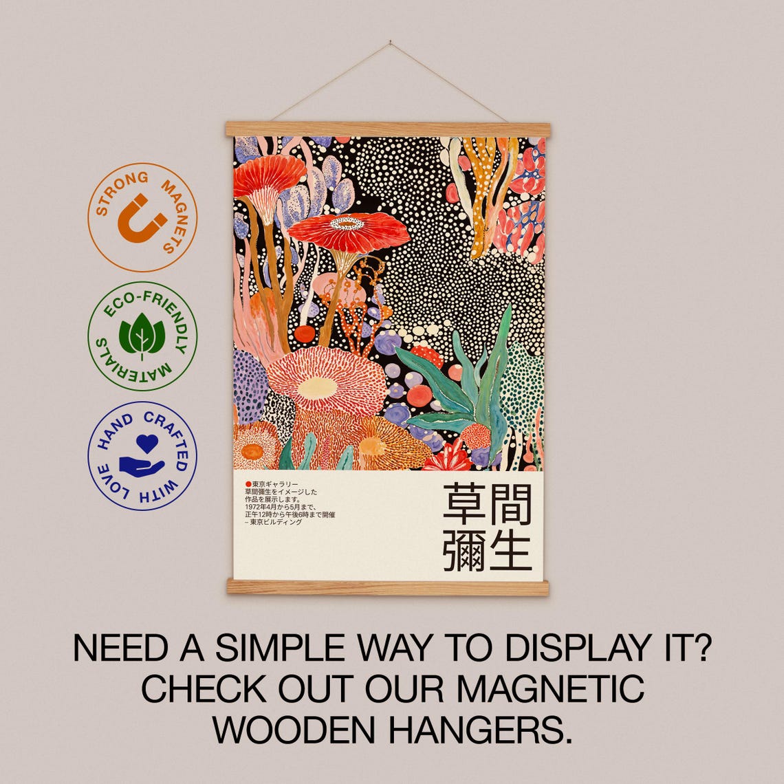 Yayoi Kusama Inspired Red Poppy Flower Night Forest Art Poster - Image 2