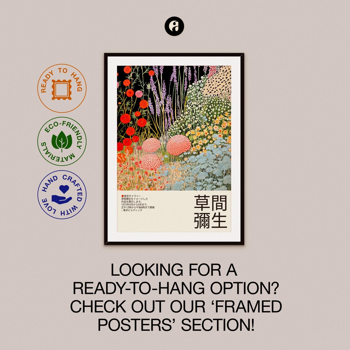 Yayoi Kusama-Inspired Japandi Floral Art Print - Image 2