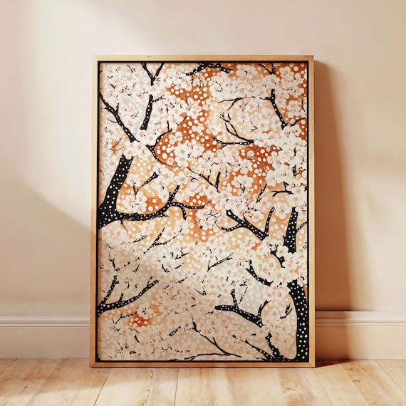 Yayoi Kusama Inspired Framed Japanese Cherry Trees In Bloom Artwork Modern Polka Art Japandi Kusama Artworks Home Decor Gift