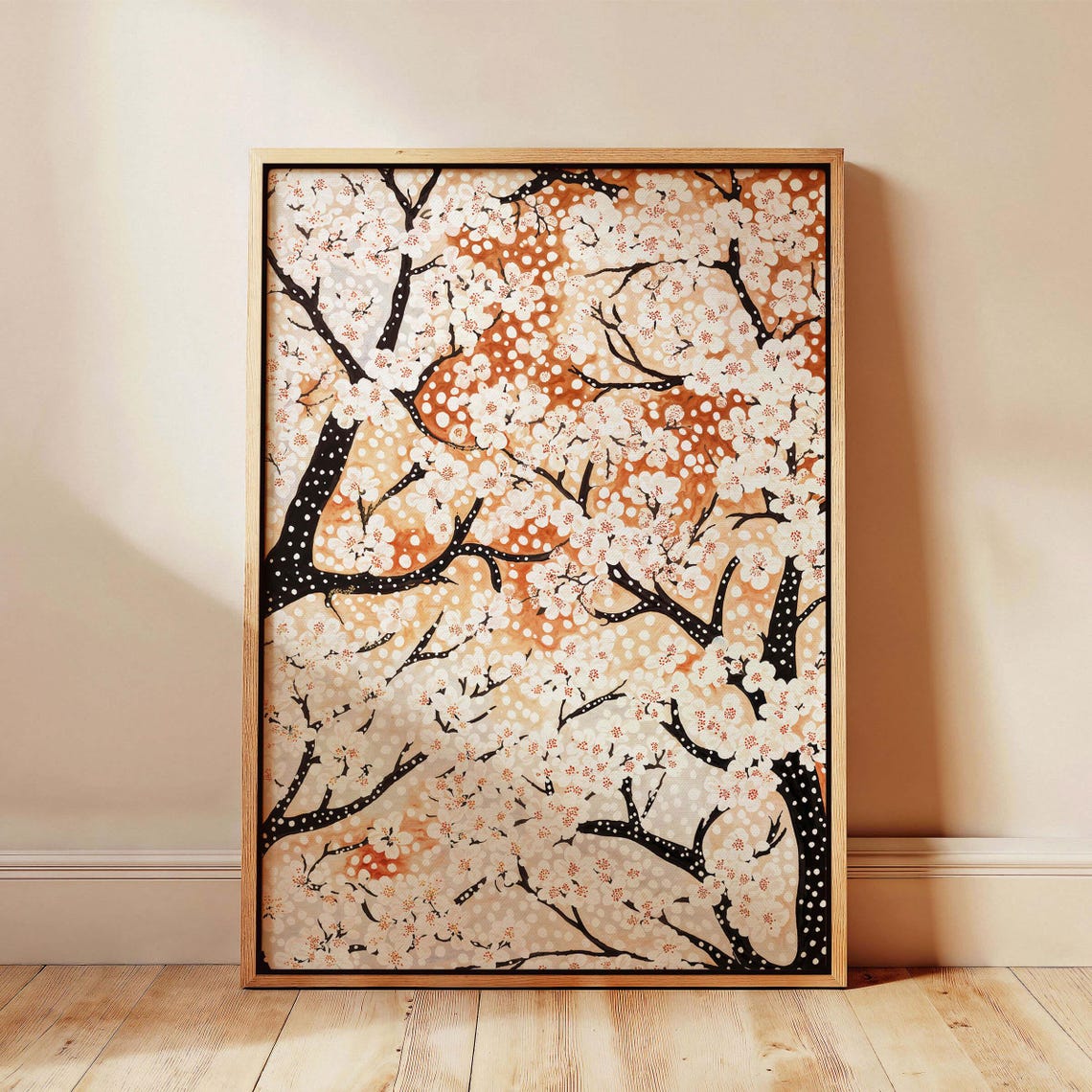 Cherry Blossom Branches Dotted Floral Japanese Abstract Poster
