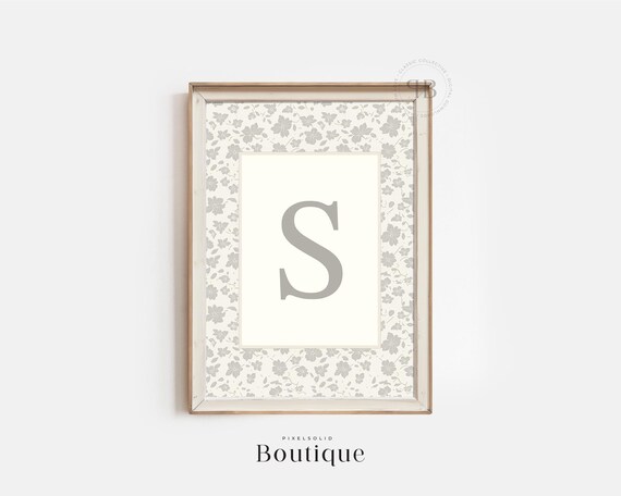 Elegant Floral Monogram Letter S Print New Baby Gift Design Initial Decor Nursery Art No499