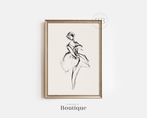 Ballet Dancer Sketch Minimalist Ballerina Wall Art Charcoal Figure Drawing Elegant Vintage Style Decor No732