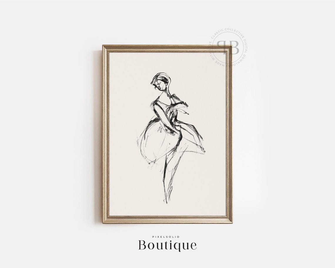 Ballerina Dancer Minimalist Charcoal Sketch Elegant Figure Art Poster