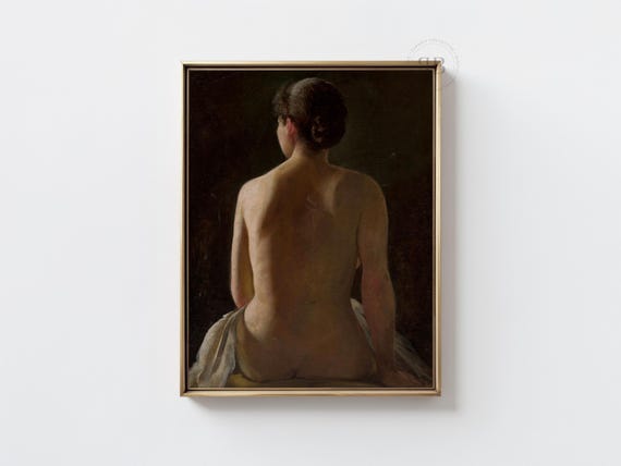 Classic Woman Back Portrait Oil Painting Print Moody Female Figure Study Vintage Styl Living Room Decor No809