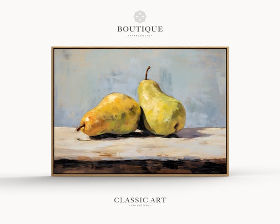 Still Life Oil Painting Of Pears Decor For Rustic Farmhouse French Kitchen Art Moody Pear Wall Fine No208