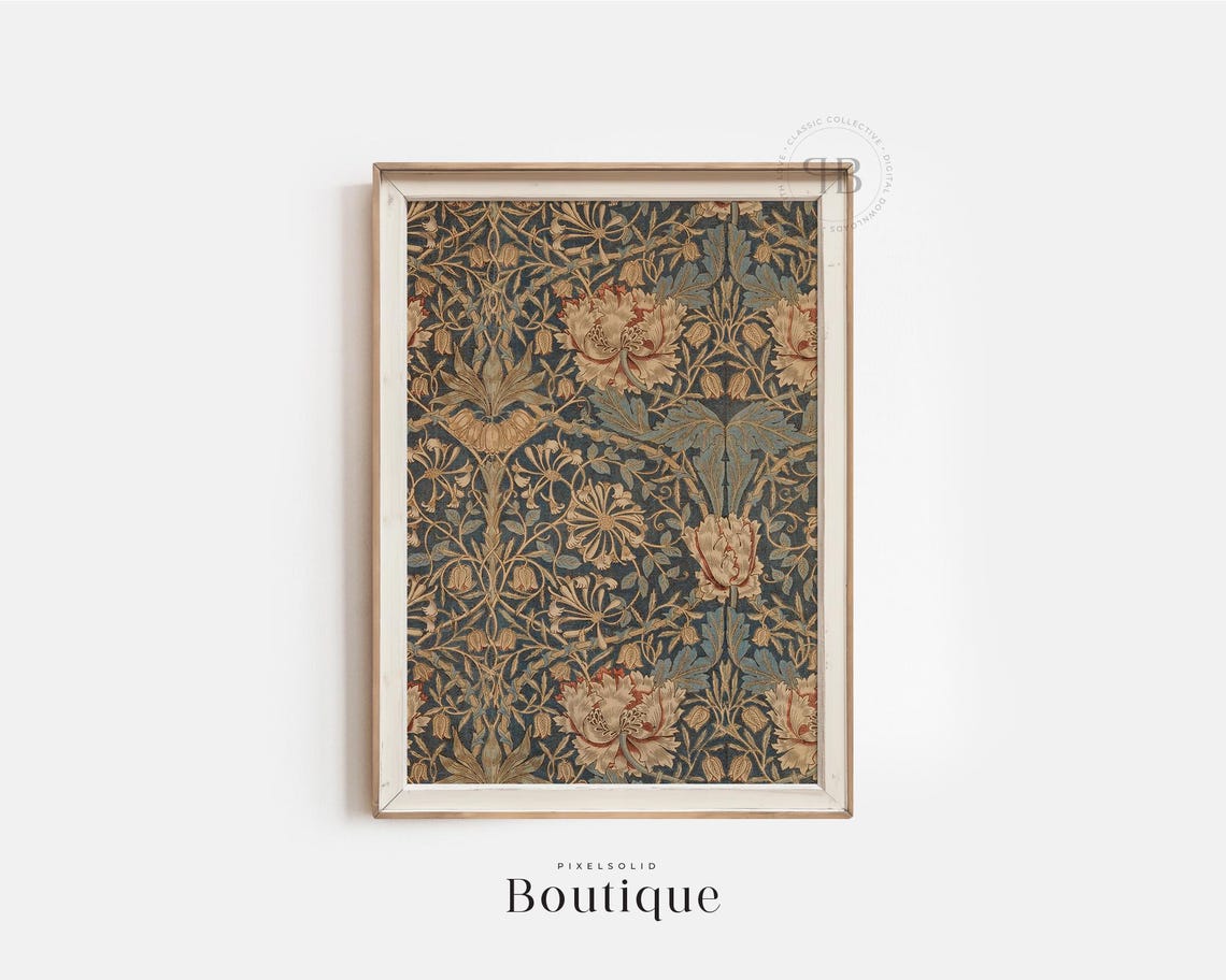 Floral Cloth Print Botanical Pattern Wall Art Fabric Design William Morris Style Vintage No724
