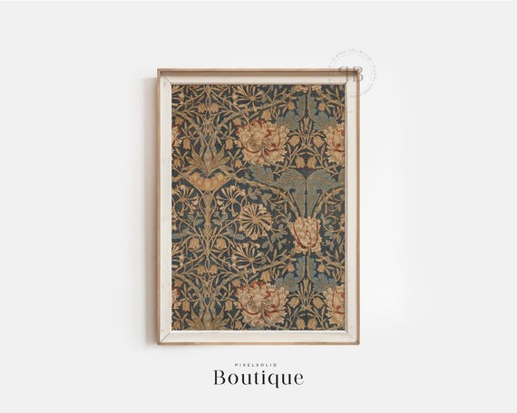 Floral Cloth Print Botanical Pattern Wall Art Fabric Design William Morris Style Vintage No724