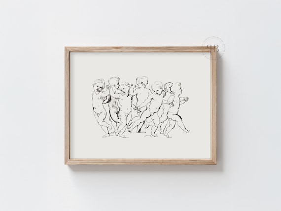 Cherub Line Art Minimalist Drawing Nursery Angel Vintage Sketch Poster
