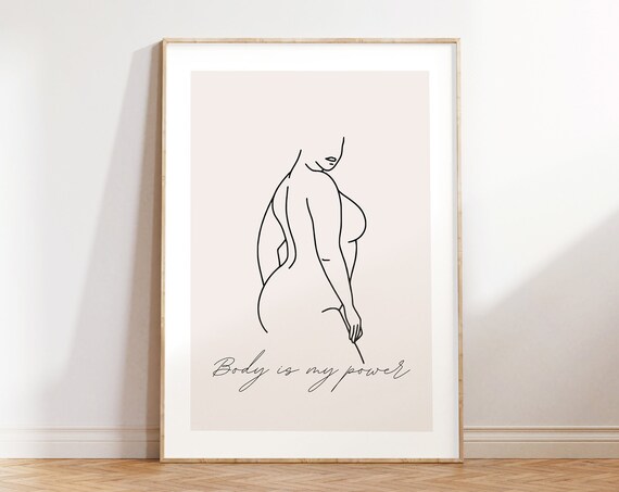 Body Is My Power Curvy Woman Line Art Confidence Quote Poster