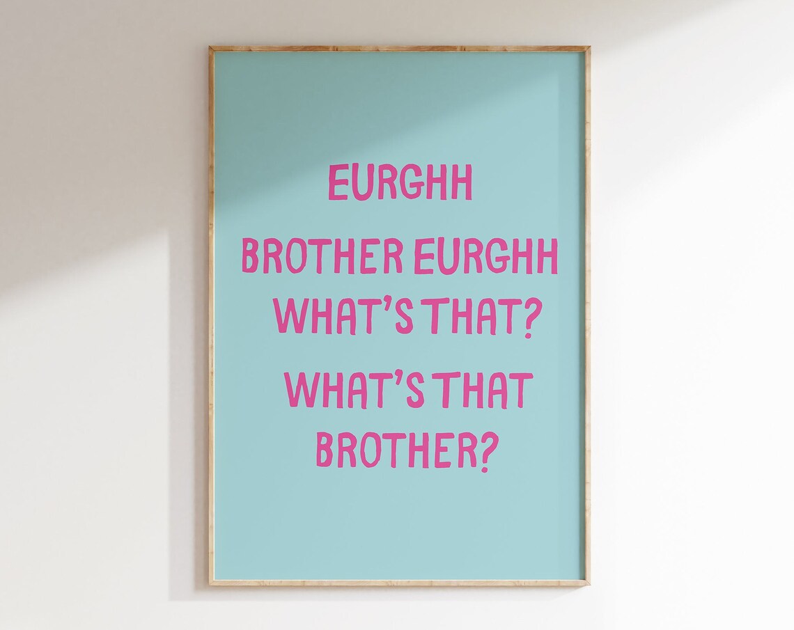 Eurghh Brother Whats That Funny Meme Pink Turquoise Quote Poster