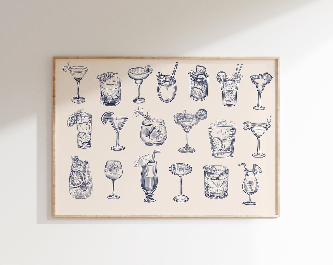 Retro Bar Cart Wall Art Bar Cart Accessories Bar Cart Print Bar Sign Retro Cocktails Art Bar Cart Decor Trendy Aesthetic Bar Decor