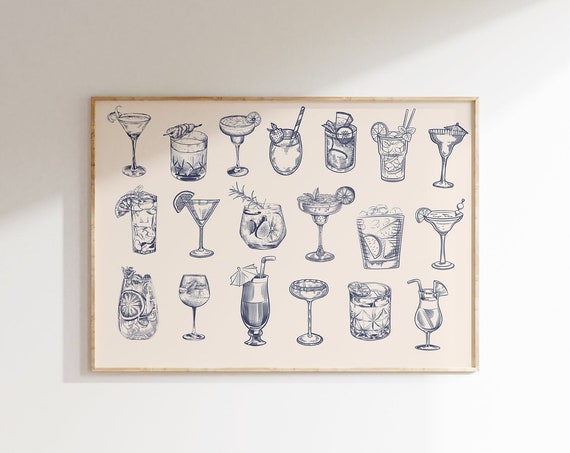 Retro Bar Cart Wall Art Bar Cart Accessories Bar Cart Print Bar Sign Retro Cocktails Art Bar Cart Decor Trendy Aesthetic Bar Decor
