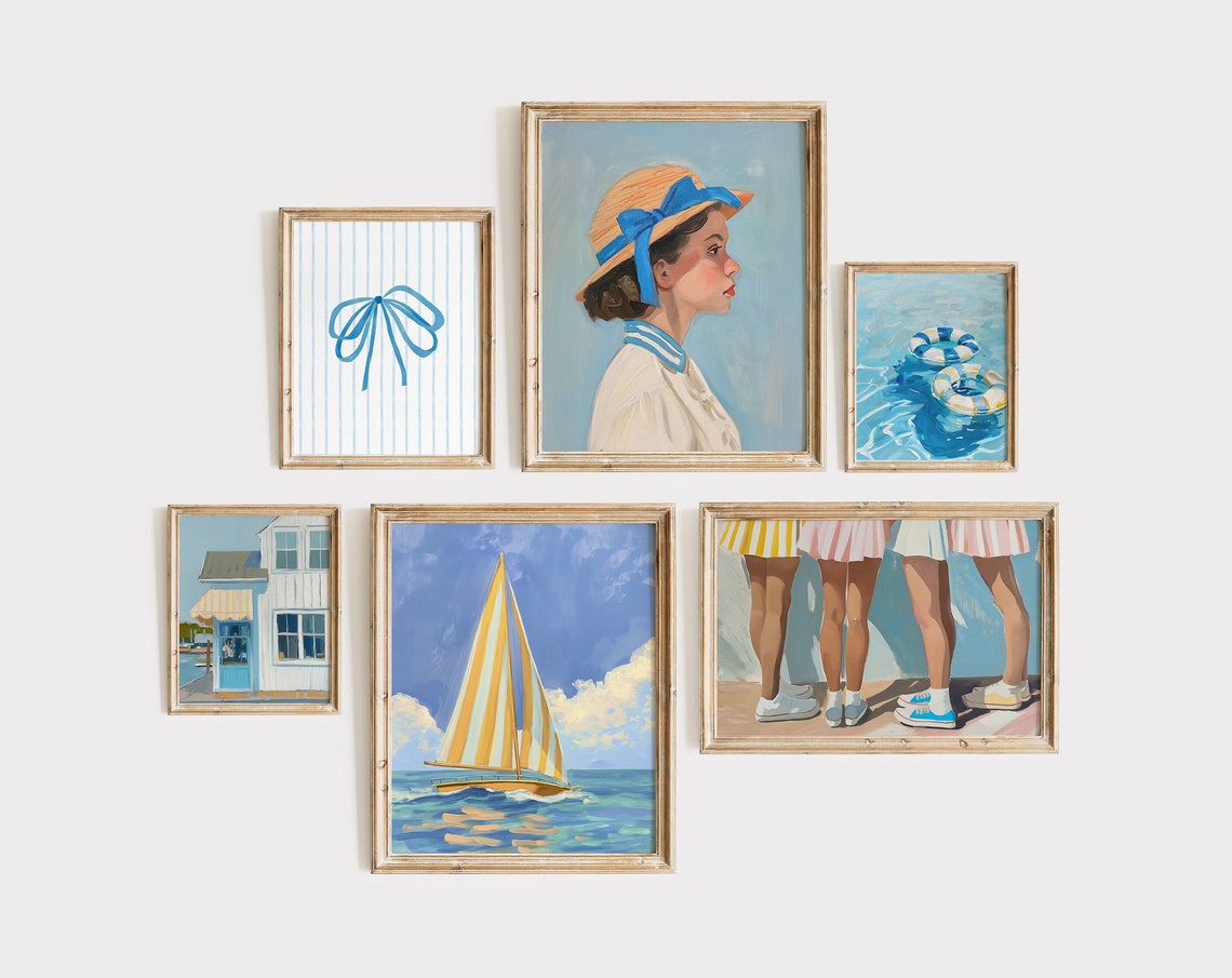 Coastal Beach Gallery Set Of 6 Prints Cottage Sailboat Bow Art Poster