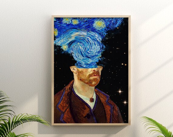 Dreamer Vintage Surreal Art Van Gogh Painting Flower Collage Art Vintage Wall Art Trippy Wall Art