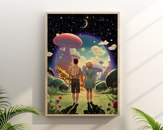 Psychedelic Mushroom Art, Vintage Surrealism Print