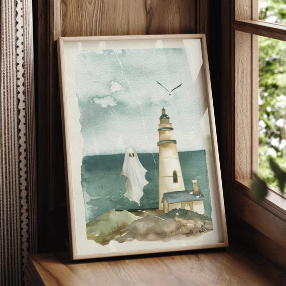 Lighthouse Keeper Print Halloween Wall Art Coastal Haunted Decor Spooky Cute Fall Home And Seasonal